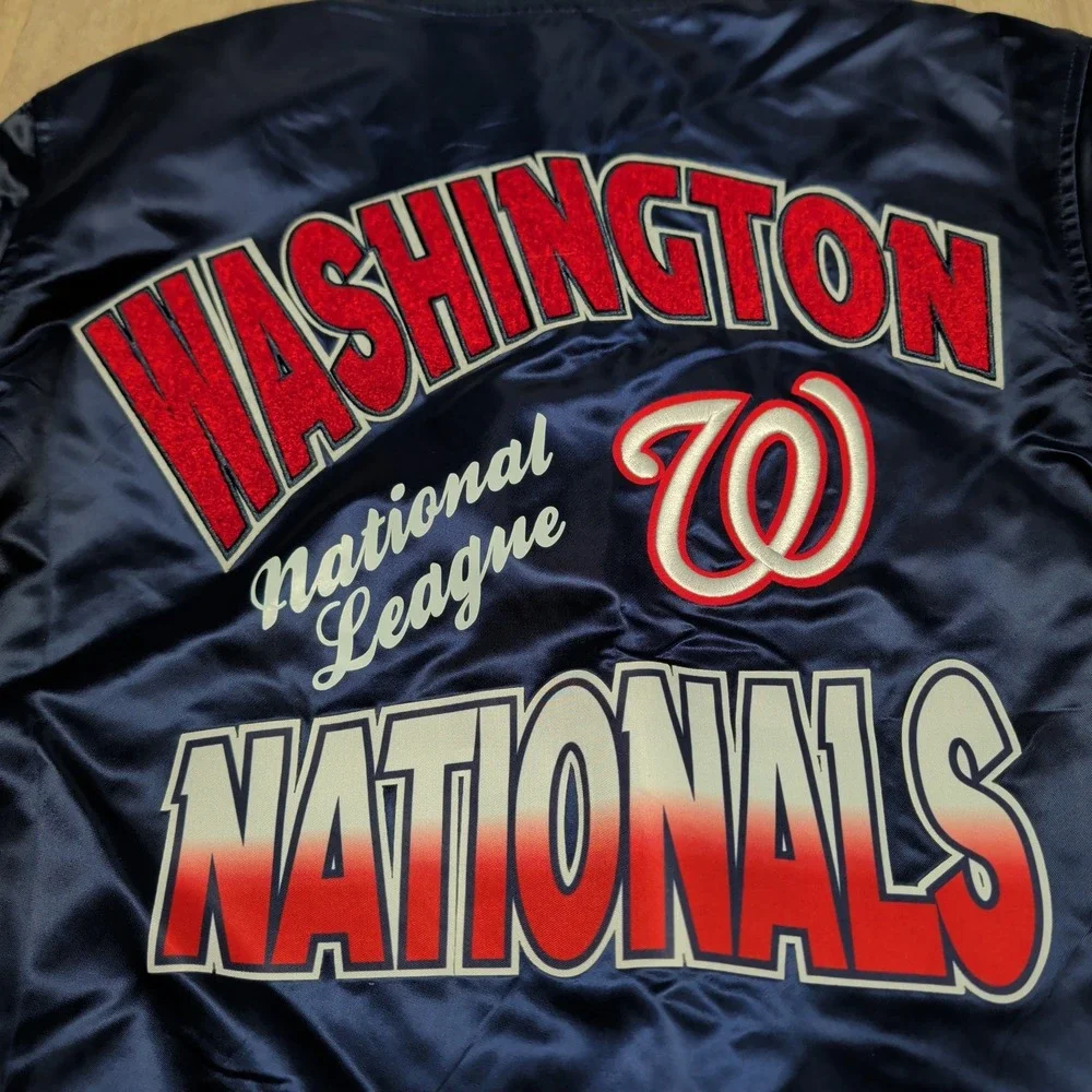 New Pro Standard Washington Nationals Blue Satin Varsity Bomber Jacket MLB Men S